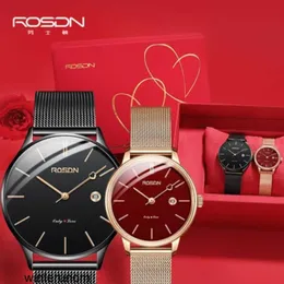 Rosdn Limited Horloges Zwitsers uurwerk Rosdn Paarhorloge een paar waterdichte kalenderkwartshorloges Single-minded heren- en dameshorloge Heartbeat Pointer Watch HB7F