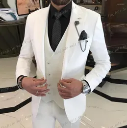 Herrkopplar White Tuxedo Groom Groomsman Business Suit Wedding Party Dress Special Occasions 3 Piece Men Jackets byxor Väst