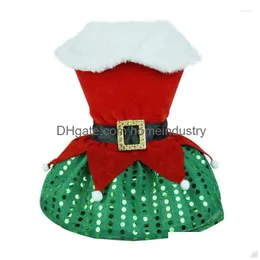 Vestuário para cães Vestuário para cães Colorblock Pet Dress Festivo Papai Noel Up Saia Espumante Lantejoula Hem Roupas Confortáveis para Natal Holid Dhfkw