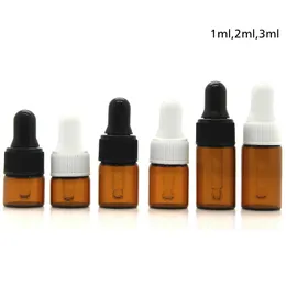 1ml 2ml 3ml Gotes de gotas de gotas de vidro âmbar com garrafa de óleo essencial de tampa branca preta, frascos de perfume pequenos, amostragem de armazenamento #fdsf53