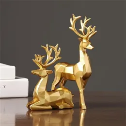 Nordic Christmas Reindeer Figurine 2 szt. Geometryczna żywica siedząca Standing Elk Deer Statue for Home Office Dekoracja HE 211108269M