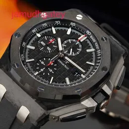 AP İsviçre Lüks İzle AP Royal Oak Ofshore Serisi Otomatik Mekanik Erkek Saat Dövme Karbon 44mm Saat ve Tarih Seramik Yüzük Bandı Su geçirmez Glow 26400au