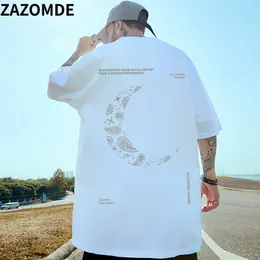 Erkek tişörtler zazomde erkekler ay baskı tees gevşek büyük boy tshirtler gündelik moda üstleri çiftler harajuku tee sokak giyim hip hop t 230421