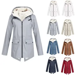 Women's Trench Coats 2023 Type Of Storm Jacket With Velvet Hooded Waterproof Windproof Autumn And Winter Cotton Coat