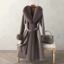 Womens Fur Faux Artificial Rabbit Coat Winter Fashion Imitation Fox Neckline Jacket Stor över knä 231121