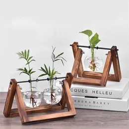 Wituse Plant Pot Paspan z drewnem stojak na drewno w stylu drewna przezroczyste mini żarówka wazon szklana sadza