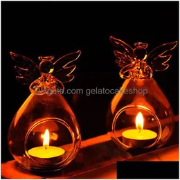 Candle Holders Angel Glass Candlestick Crystal Hanging Tea Light Holder Home Decor House Drop Delivery Garden Dhxdw