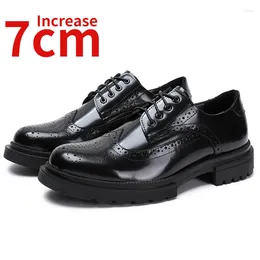 Scarpe eleganti da uomo in pelle per uomo altezza aumentata 7 cm autentico matrimonio sposo suola spessa derby formale intagliato