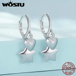 Hoopörhängen Wostu Original 925 Sterling Silver Star Heart Ear Buckles For Women Daily Party Present Certifikat Fine Jewelr