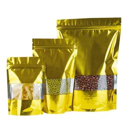 Torby do przechowywania złote stojaki na aluminiową torbę z folią z przezroczyste okno plastikowe torebkę zamek błyskawiczny opakowanie żywności LX2721 Dostarcz dhvyo