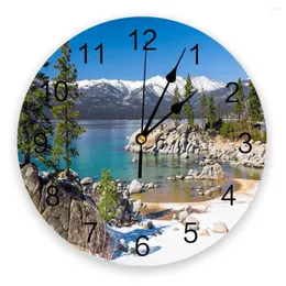 Zegary ścienne Blue Lake Pine Trees Forest Pvc Clock salon sypialnia cyfrowy dom dekor nowoczesny design