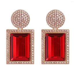 Dangle Earrings HYSECMAO Arrive Big Square Red Blue Crystal Drop Fashion Statement Pendientes Wedding Jewelry For Women Bijoux Gift