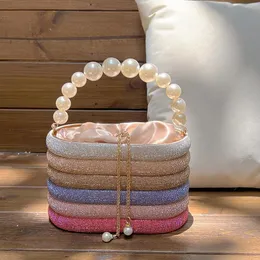 Evening Bags Crystal Metal Evening Clutch Bag Women's Boutique Pearl Handle Shiny Candy Colorful Rhinestone Wallet and Handbag Bridal Wedding 231122