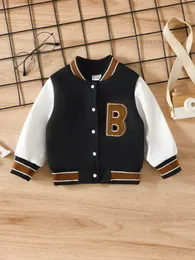 Down Coat Toddler's lively baby boy plush letter graphics fashion baseball clothes kids button coat Fall Winter style 231122