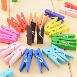 Mini Bahar Klipsleri Clothespins Güzel Tasarım 35mm Renkli Ahşap Zanaat Pegs Asmak için Kağıt Fotoğraf Mesaj Kartları Qntbr