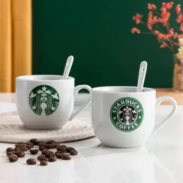 Mugs 50pcs 180ml Starbucks Coffee Cup With Spoon White Ceramic Mugs STARBUCK CAFFE CUPS Starbuck Ceramic-Mug Cafe Cups Retail Packaging