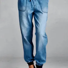 Kvinnors jeans tvättade långa lösa ballong casual byxor denim byxor