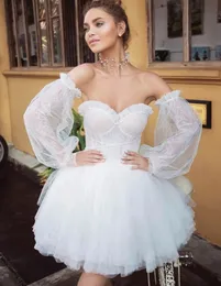 2024 Najlepiej sprzedająca się suknia ślubna Krótka mini letnie suknie ślubne plażowe koronkowe tiul z zdejmowanym rękawem desetos de novia