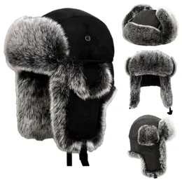 Trapper Hats Men Faux Fur Russian Ushanka Women Thicke Warmer Bonnet WindProof Warm Riding Hat with Earflaps231122