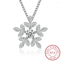 المعلقات 925 Sterling Silver Necklace CZ Zirconia Snowflake Neckace for Women Gift 45cm Choker Tollares Kolye S-N142