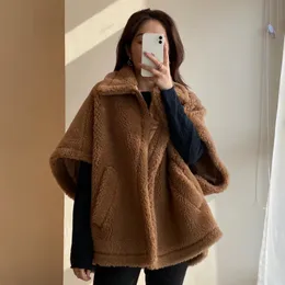 Kvinnors päls faux päls vinter äkta ull kappa kvinnor mode päls kappor teddy poncho lady streetwear ull mantel tjock varm överrock bl3696 231121