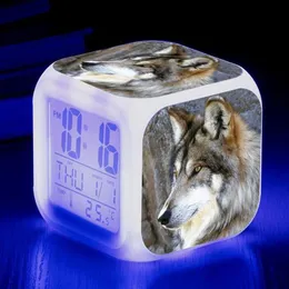 إكسسوارات الساعات الأخرى Wolf 3D Print Clock LED Clock Digital Animal Electric