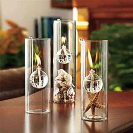 Lámpara de aceite cilíndrica de cristal transparente romántica hecha en Europa creativa, regalo de decoración de boda en lugar de candelabro para el hogar H2204217D