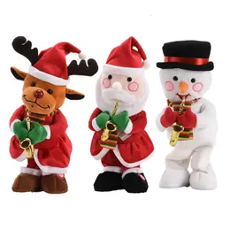 Juldekorationer Juldekorationer dansar Santa Claus Snowman Elk Plush Doll With Music For Year Christmas Festival Party Home Decor 231121
