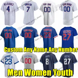 S-6XL Seiya Suzuki Baseball-Trikot Ian Happ Dansby Swanson Ernie Banks Ryne Sandberg Nelson Adbert Alzolay Javier Assad Barnhart Bellinger Hosmer Hoerner