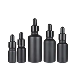 Bouteilles d'huile essentielle en verre noir mat Flacon compte-gouttes avec bouchon en aluminium anodisé brillant 5 ml 10 ml 15 ml 30 ml 50 ml 100 ml Fqumd