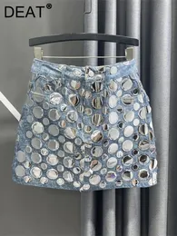 Skirts Deat Womens Denim Skirt High Waist Circular Sequin Patchwork Wrap Hip Blue Short Miniskirts Autumn Fashion 29l4143 231121