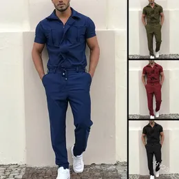 Men's Tracksuits Mens Rompers Pants Casual Loose Suit Overalls Fashion Short Sleeve Jumpsuit Streetwear Men Ropa De Hombre 230421