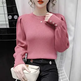Женские свитера с пузырьковым воротником, женский осенне-зимний новый модный свободный тонкий пуловер в полоску с длинным рукавом, женский однотонный свитерL231122