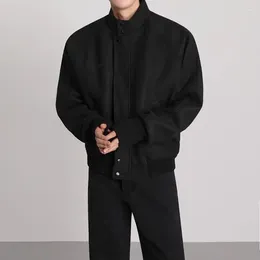 Herenjassen Zwart Veelzijdig Opstaand Kraag Wollen Voor Heren Herfst Koreaanse stijl Los Trendy Hoogwaardig Effen Kleur Retro-jas