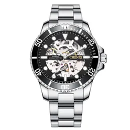 CHENXI Armbanduhr mit Automatikwerk, analoges Zifferblatt, goldene Lünette, Edelstahlarmband, 001, Faltschließe, Business-Armbanduhr für 236I
