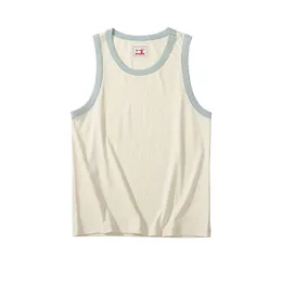 Herrtankstoppar akkad kuti retro casual tank top män 100% bomullsömning färg lösa toppar manlig o-hals ärmlös överdimensionerad väst sommaren 230422