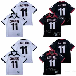 Fotboll High School Cavaliers Lake Travis Jerseys 11 Baker Mayfield Black White Team Color Away Moive Stitched Breattable College Pullover Retro Pure Cotton Man