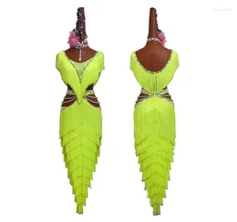 Vestido de palco Mulheres dança latina Dan Long Dress Rhinestone Tassel Salia feminina adulta