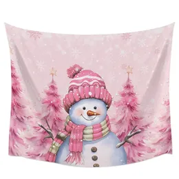 Arazzi Pupazzo di neve di Natale Rosa Albero di Natale Arazzo appeso a parete Boho Arazzo da parete Natale Camera da letto Soggiorno Decor Appeso panno 231122