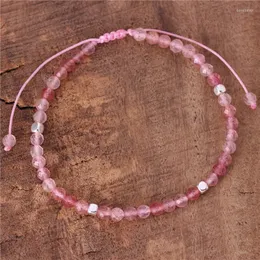 Braccialetti di fascino da 4 mm perle in quarzo fragole perle di bracciale di gemma del bracciale pietra intrecciata intrecciata amicizia tibetana regolabile donna drive gioielli dropship