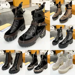 Laureate Platform Desert Boot Wrap Around Leather Laces Women Designer Treaded Rubber Outsole Martin Boots Coarse High Heel Shoes Luxury Heeled Booties