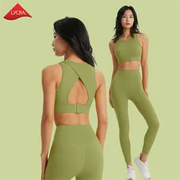 Lu Lu Align Outfits New Lycra Gym Sport Yoga Lemons Women Ställ träningskläder 2 stycken som kör fitnessdräkt Bh High midje Leggings ll