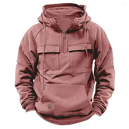 Felpe con cappuccio da uomo Felpa calda da uomo Vestibilità ampia con coulisse Tasca grande applicata Mezza cerniera Pullover autunno/inverno Polsini elastici superiori