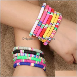 Surfer Heishi Clay Bead Strands أساور أزياء النساء Colorf قابلة للتكديس امتداد الصداقة السحر Boho Bohemia Sum Dhlvm