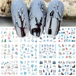 Klistermärken dekaler 12 design jul nagelvatten klistermärke Vinterlandskap Snow Tree Deer Watermark Transfer Decal Decoration 231121