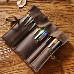 Lápis Roll Retro Wrap Bag Portable Up Pouch Pen Holder Organizer School Supplies F19E