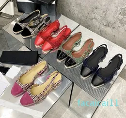 Zapatos sexys de alta calidad Otoño Clásico Tacón grueso Zapatos planos individuales Seda Mujeres Slingback Estilo de hadas Bombas Oficina poco profunda Señora Todo fósforo