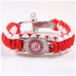 Charm Bracelets Charm Bracelets Football Sport College Metal Bracelet University Paracord 550 Rope Survival Braided Escape Drop Delive Dhsct