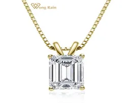 Wong Rain 100 925 Corte de esmeralda de prata esterlina criou diamantes de moissanita Diamonds Gemstone Pingente noivado de Jóias finas Y01262741692
