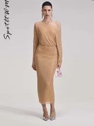 Sexy Sexy Sequin One Loster Dress Women Fashion Long Long Long Leaist High Pherced Dresses Engant Sic Sice Lady Evening Rets